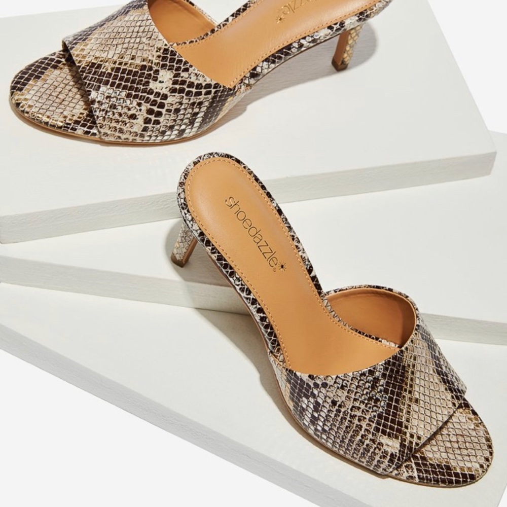 New! Slip On Heeled Sandal Snakeskin Pattern